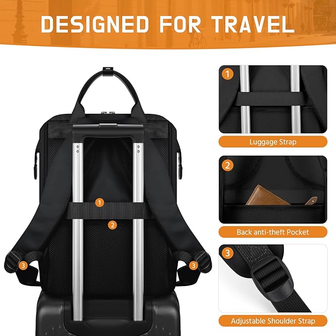 Maelstrom Laptop Backpack, Fits 15.6-17.3 Inch Travel Backpack Gift for Women Men, Waterproof College School Computer Bag, Anti-theft Business Work Bag with Luggage Strap (Black, 17.3 Inch)