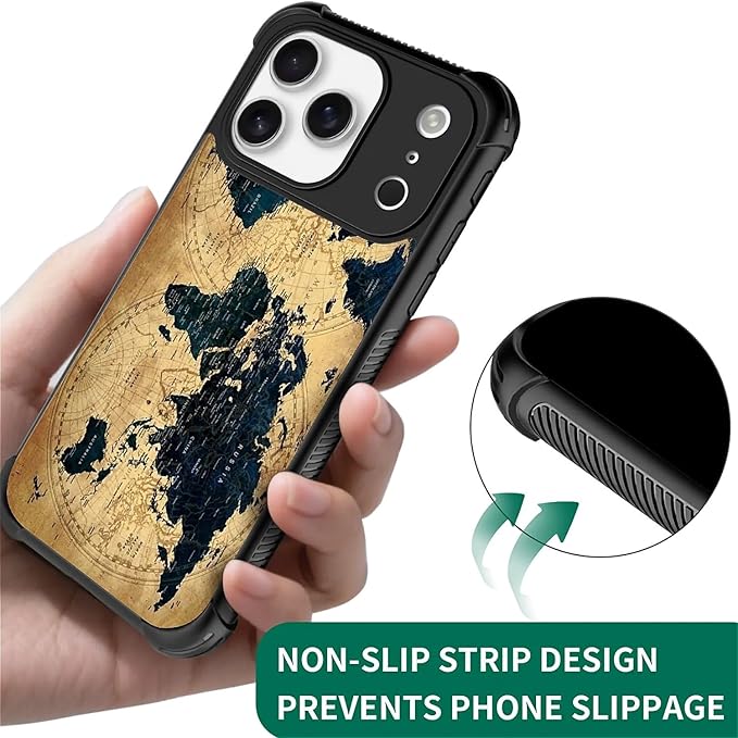 for iPhone 17 Pro Case,for MagSafe Graphic Design for Girl Boy Soft Silicone Hard Acrylic Shock Protection Designed for iPhone 17 Pro Brown World Map Pattern
