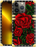 Compatible with iPhone 13 Pro Max Case, Vector Red Rose Green Leaf Luxury Golden Decoration for Girl Women Soft TPU Shockproof Protective Hard PC Back for iPhone 13 Pro Max