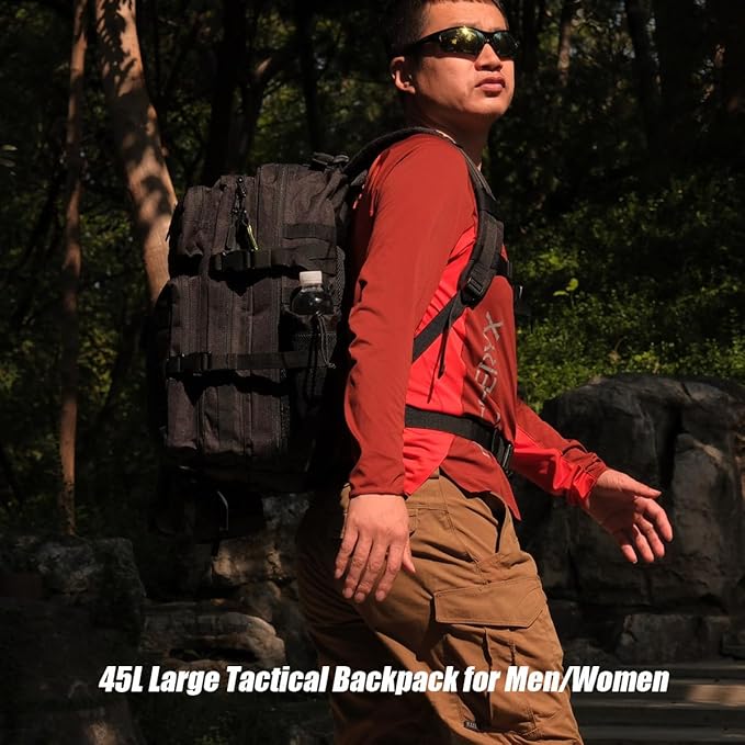 45L Tactical Backpack for Men Women, Military Assault Pack with MOLLE, Large 3 Day Bug Out Bag for Hiking Camping