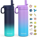 Kids Water Bottle, 2-Pack 20oz Water Bottles with Stickers and Straw, Stainless Steel Vacuum Insulated cup, Kids Water Bottle for School, Gifts for Boys and Girls(Blue/Purple)