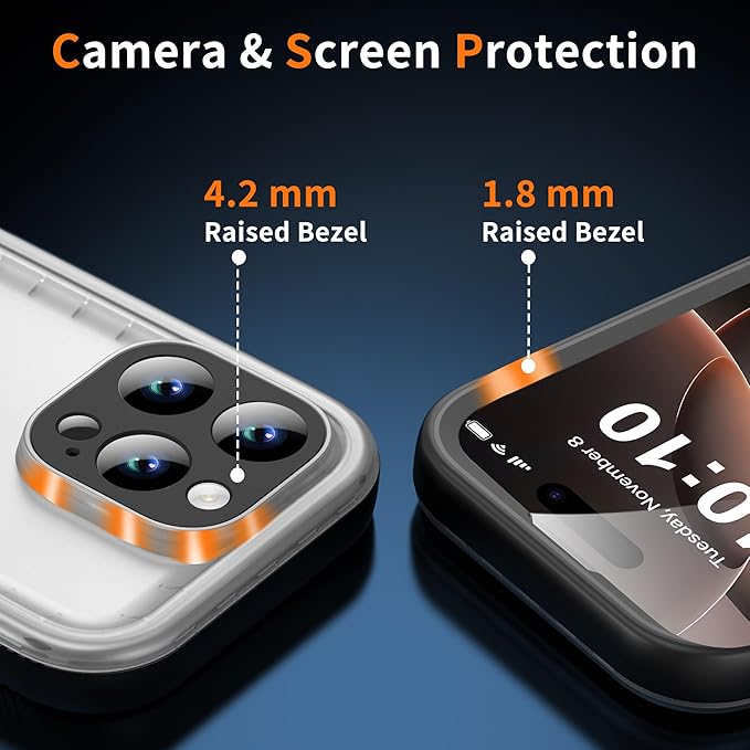 Cozycase for iPhone 16 Pro Case Waterproof - 360 Heavy Duty with Screen/Camera Protector Shockproof IP68 Underwater Dustproof Water Dust Shock Proof Full Body/Front and Back Case Black/Frosted Clear