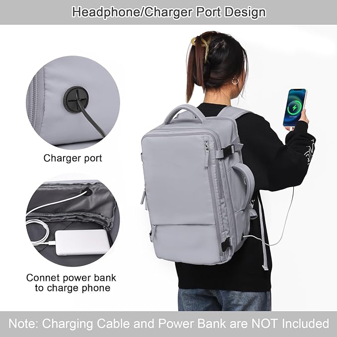 Sinaliy Travel Backpack for Women & Men, 40L Carry-On, 17-Inch Laptop, Waterproof, College Bookbag, Flight Approved
