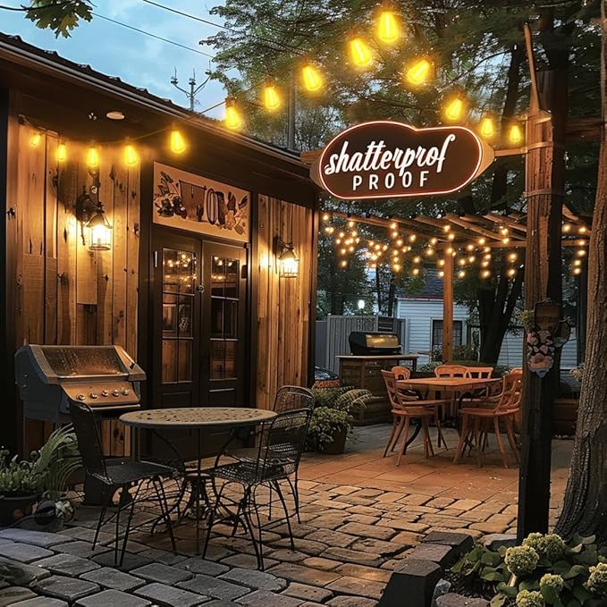 25FT Outdoor String Lights, Waterproof Patio Lights with Shatterproof ST38 Vintage Edison Bulbs, Connectable Outside Hanging Lights for Backyard, Porch, Deck, Balcony, Garden, 2500K Dimmable