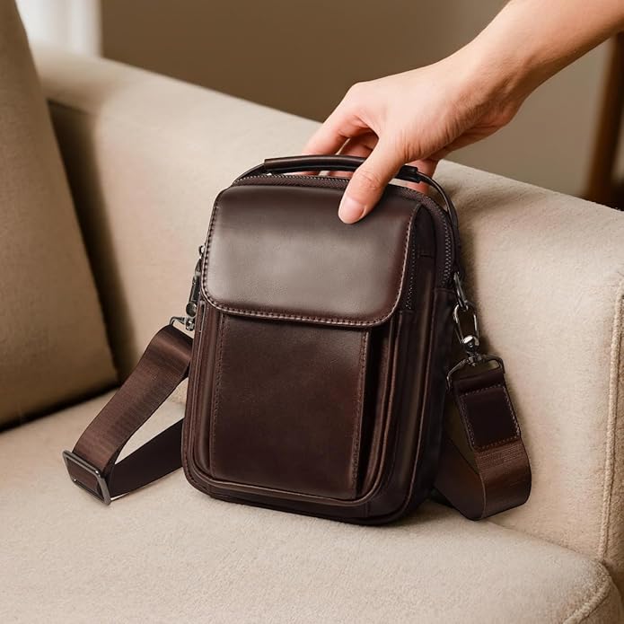 Augus Leather Small Messenger Bag For Men Crossbody Handbag Shoulder Sling Travel Bags for Men Purse Daypack Magnetic Buckle