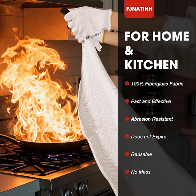 FJNATINH Fire Blankets Emergency for Home - 1 Pack 40' x 40' Fiberglass Blanket for Kitchen and Home (1)