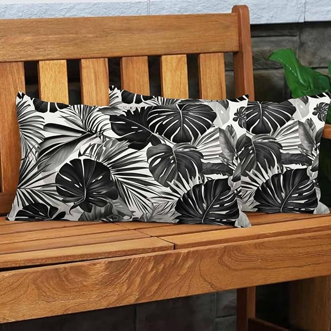 EKOBLA Palm Leaf Decorative Lumber Cushion Case Tropical Jungle Leaf Hand Drown Plant Cotton Linen Square Throw Waist Pillow Case Decorative Cushion Cover Pillowcase Sofa Lumbar 12x20 Inches