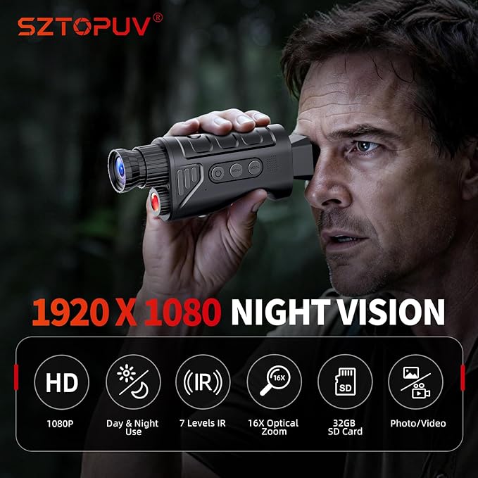 Night Vision Monocular, 2026 Upgraded Portable Handheld Scope for Hunting, Camping, Digital Infrared Night Vision Goggles with 16X Zoom and 2500mAh Battery, Support 1080P Camera & Video Recording