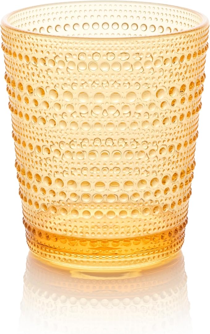 Santa Fe Orange Set of 6 Premium Acrylic DOF Glasses 16 oz – Unbreakable Drinkware with Textured Bubble Design, Dishwasher Safe Tumblers for Indoor & Outdoor Use