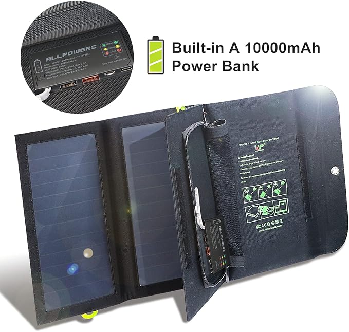 ALLPOWERS 21W 5V Foldable Solar Panel Charger, SP002 Solar Charging Kit with 3 USB Output & 2 USB Input, IP67 Waterproof Portable Solar Panel for Smartphone, Tablets, Outdoor, Camping, Hiking