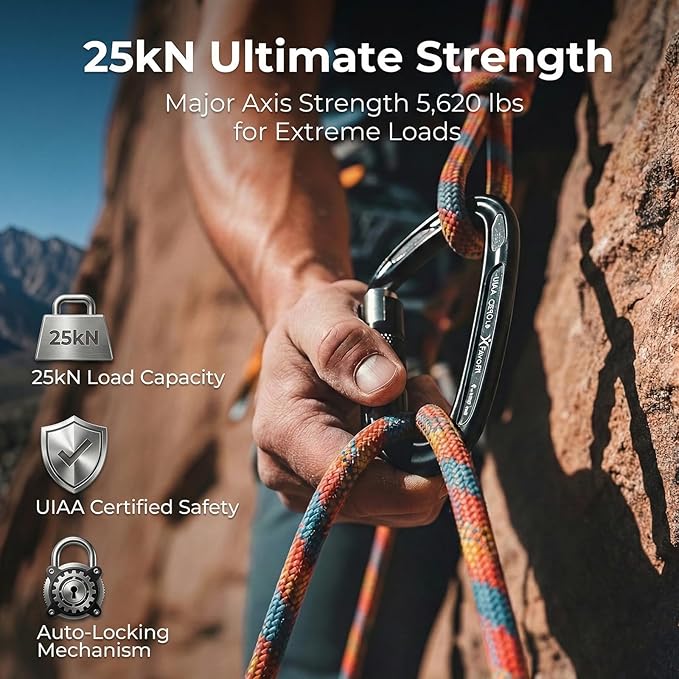 UIAA Certified 25kN-42kN Climbing Carabiners - Favofit Heavy Duty Locking Carabiner Clips with Twist or Screw Lock - Professional Rock Climbing Gear for Tree Climbing Arborist Rappelling & Rescue