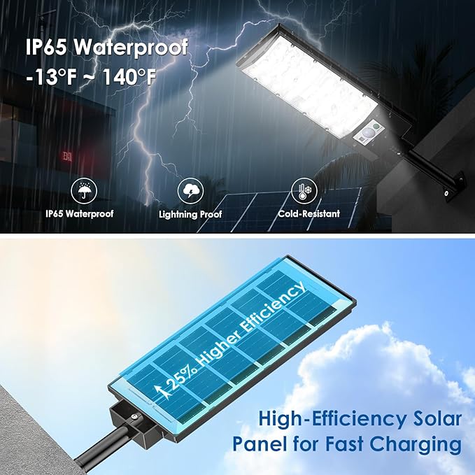 4-Pack Solar Street Lights Outdoor, 20000LM Waterproof LED Solar Flood Lights with Motion Sensor, 6500K Dusk to Dawn Solar-Powered Light Remote Control for Outside, Security Lights for Yard Driveway