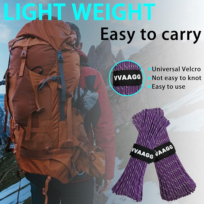 VVAAGG Reflective Paracord Rope 100FT, 7 Strand Nylon para Cord Lanyard Utility 550 Parachute Cord, 4mm Thin Tent Rope for Outdoor Camping Hiking