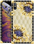 Compatible with iPhone Xs Max Case, Sunflower Diamonds Leather Luxury Golden Decoration for Girl Women Soft TPU Shockproof Protective Hard PC Back for iPhone Xs Max