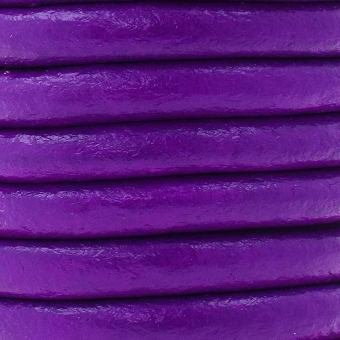 Mandala Crafts Round Genuine Purple Leather Cord for Jewelry Making – 6mm Cowhide Leather Rope String Lace for Kumihimo – 4.4 Yards Cowhide Craft Cording Spool