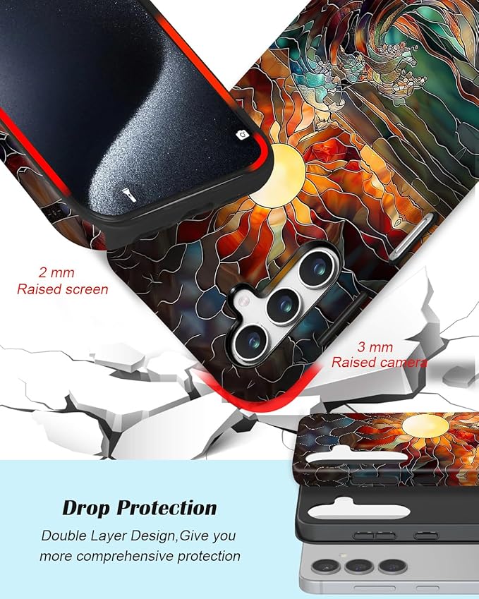Compatible for Samsung Galaxy A36 5G Case, Dual Layer Heavy Duty 2 in 1 Shockproof Protective Phone Case,Stained Glass Sun Rays Ocean Waves