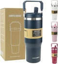 30oz Flip Straw Insulated Water Bottle with Handle, Leak Proof Stainless Steel Tumbler, Double Wall Vacuum Travel Coffee Mug for Cold Drinks, Gym Office Travel Essentials