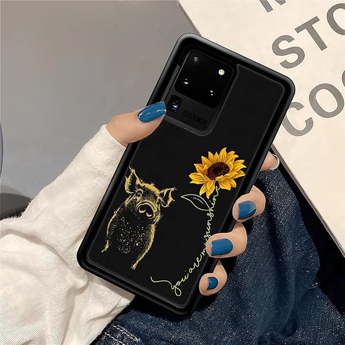 for Samsung Galaxy S20 Ultra Case, Pig Sunflower Yellow Sunshine Pattern Graphic Design Girl Boy Soft Silicone Hard Acrylic Shock Protection for Samsung Galaxy S20 Ultra