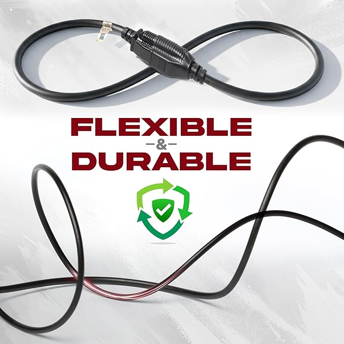 6ft Black Extension Cord, 16/3 SJTW Heavy-Duty, 3-Prong Grounded Plug, Weather-Resistant Power Strip Cable, UL Listed, 13 Amp/1625 Watt Capacity, 6-Foot Extension Cords for Indoor & Outdoor Use