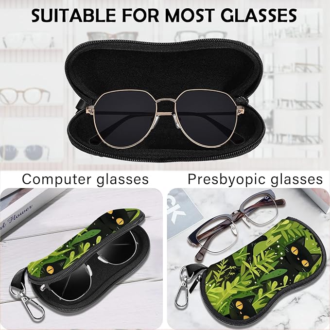 Glasses Case Sunglasses Eyeglass Soft Case Zipper Light Neoprene Pouch with Metal Belt Clip Aesthetic Cute Women Men