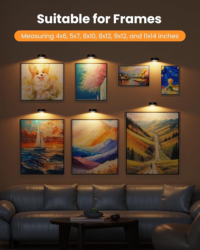 3 Pack Picture Lights for Wall,Wireless 2000mAh Rechargeable Magnetic LED Puck Lights with Remote,3 Color Temps and 12 RGB,Dimming & Timer,Art Frame Light for Painting Display,Photos,Wall Decor