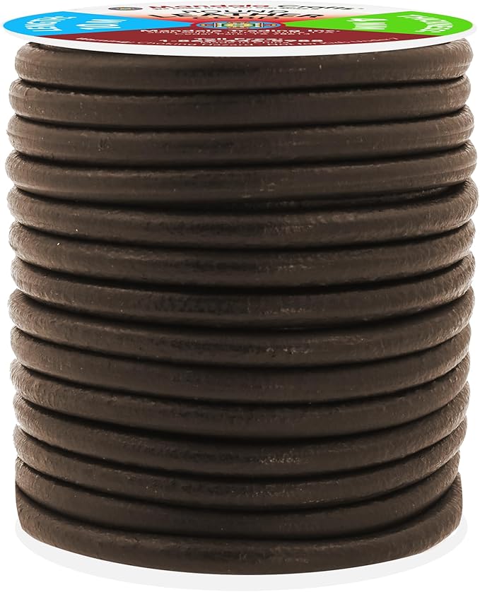 Mandala Crafts Round Genuine Dark Brown Leather Cord for Jewelry Making – 4mm Cowhide Leather Rope String Lace for Kumihimo – 11 Yards Cowhide Craft Cording Spool