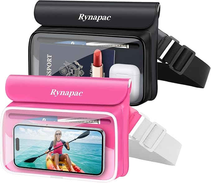 IPX8 Waterproof Fanny Pack, [Up to 8.5"] Waist Bag for Women, Floating Phone Pouch Dry Bag for iPhone 17 16 15 Pro Max, Passport, Wallet, Card, Travel Beach Kayaking Boating Essentials, 2 Pack