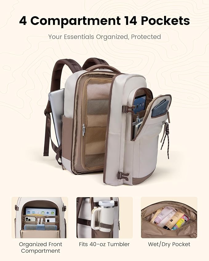 LOVEVOOK 40L Travel Backpack for Women, Airline Approved Carry On Luggage, TSA Personal Item Bag fits 15.6 Inch Laptop, Waterproof Weekender Overnight Suitcase for Work, Pink