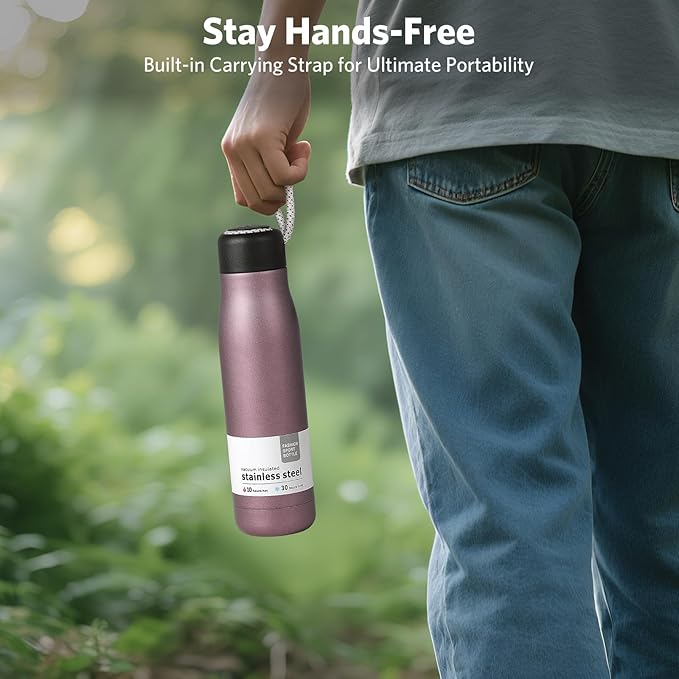 Water Bottle with Portable Lid Metal Vacuum Insulated Stainless Steel | Reusable Leak Proof Flask | 17oz, Pink