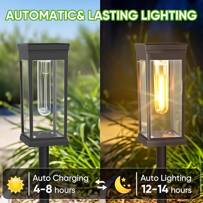12 Pack Solar Pathway Lights Outdoor,IP65 Waterproof - Bright Solar Lights Outdoor,Auto On/Off Pathway Lights Solar Powered,Solar Path Lights for Walkway Driveway Garden