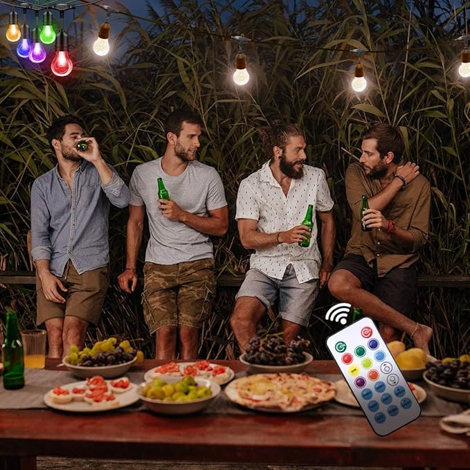 144FT Outdoor String Lights with 45 RGB Color Changing E26 Bulbs - Dimmable Shatterproof Edison Patio Lights for Backyard,Solar Commercial LED Lighting with Remote Control.