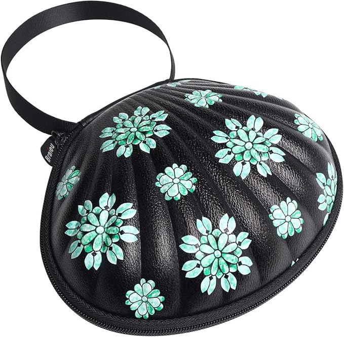 Hard Travel Case for Silicone Bras [A-C Cup] Premium Nubra Organizer Portable Lingerie Underwear Storage Bag (Green Flower)