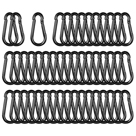 Black Carabiner, Heavy Duty Galvanized Steel Spring Snap Hook Carabiner Clips with 260LBS Holding Capacity, Ideal for Outdoor, Hammock, Swing and Travel (50PCS M6 2.4Inch)