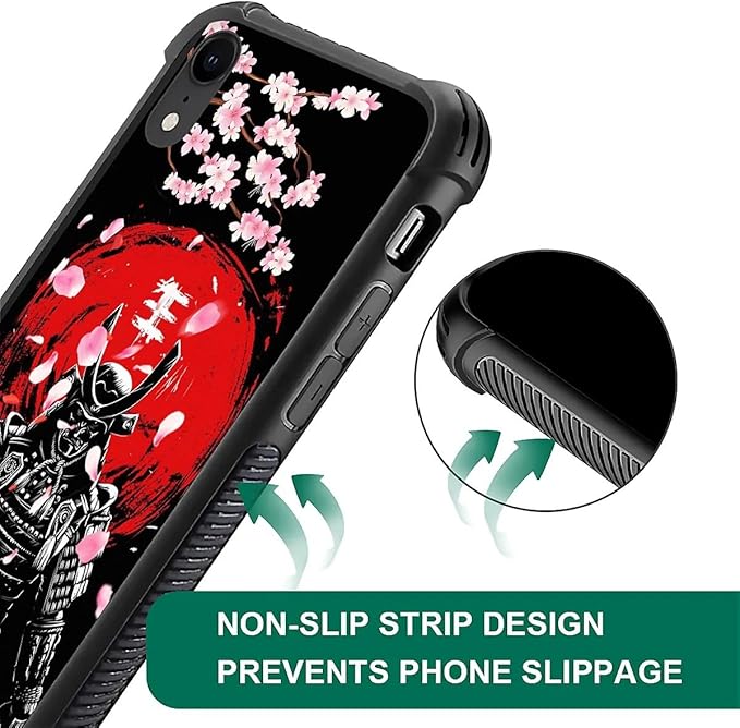 for iPhone XR Case, Sakura Japanese Samurai Pattern Graphic Design Girl Boy Soft Silicone Hard Acrylic Shock Protection for iPhone XR