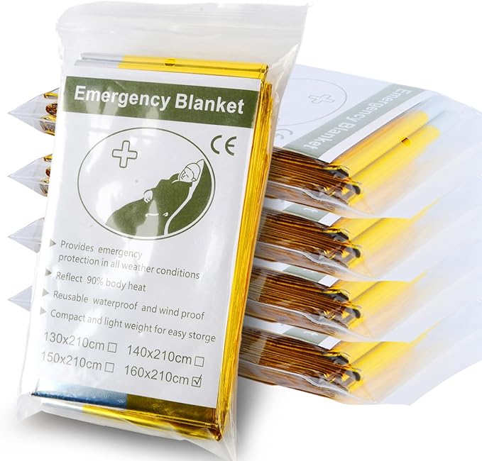 Emergency Mylar Blanket 5-Pack, Thermal Survival Blankets, Reflective Foil blanket Silver and Gold, 82'' x 63'' Gigantic Space Blanket. Suitable for First Aid, Outdoors, Camping, Auto Emergency Use