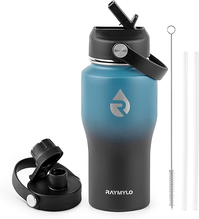RAYMYLO 18 oz Insulated Water Bottle with Straw fit in Car Cup Holder, Triple Wall Vacuum Stainless Steel(Cold 48 hrs, Hot 24 hrs), Leakproof & Non-BPA, Hydro Travel Flask with Straw and Spout Lid