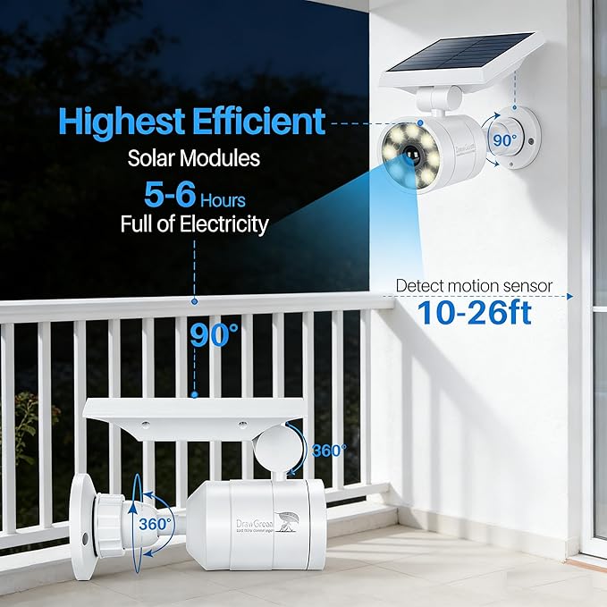 Aluminum Solar Motion Sensor Lights Outdoor - Solar Powered Flood Security Lights Cameras Fill Light for Outside Garage & Driveway Post Patio Pathway Deck - IP66 Waterproof, 3-Day Rain Battery,