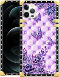 Compatible with iPhone 11 Pro Max Case, Purple Butterfly Flowers Leaf Luxury Golden Decoration for Girl Women Soft TPU Shockproof Protective Hard PC Back for iPhone 11 Pro Max