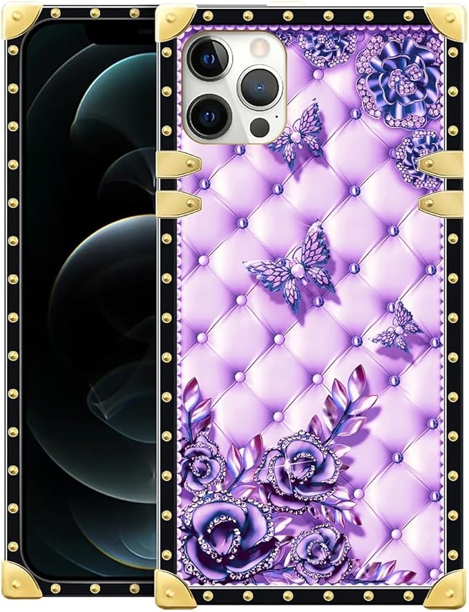 Compatible with iPhone 11 Pro Max Case, Purple Butterfly Flowers Leaf Luxury Golden Decoration for Girl Women Soft TPU Shockproof Protective Hard PC Back for iPhone 11 Pro Max