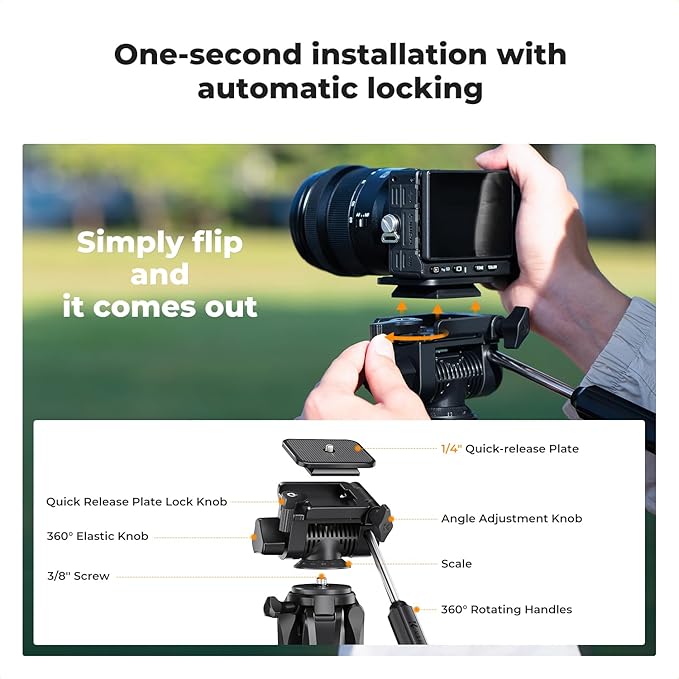 K&F CONCEPT Camera Tripod, 75" Lightweight Portable Travel Outdoor DSLR Tripods for Camera Phone Video Recording Tripod Stand, Cellphone Clip for Smartphone Live Streaming Vlog (Bronze Gold, 75'')