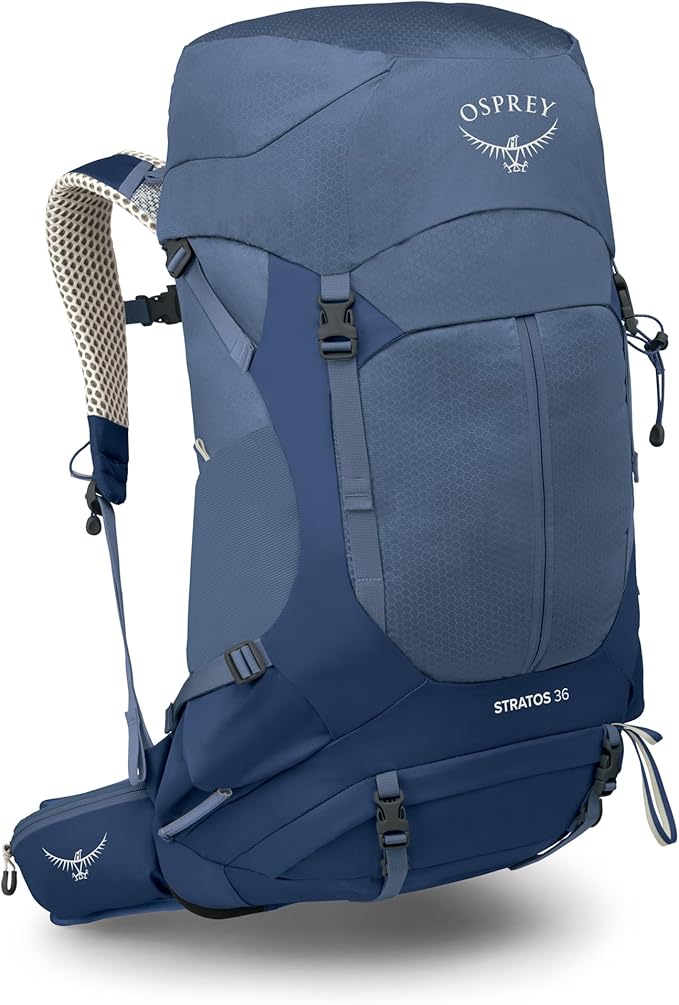 Osprey Stratos 36L Men's Hiking Backpack - Lightweight Backpacking Pack with Waterproof Raincover - Camping Bag, Nirvana Blue