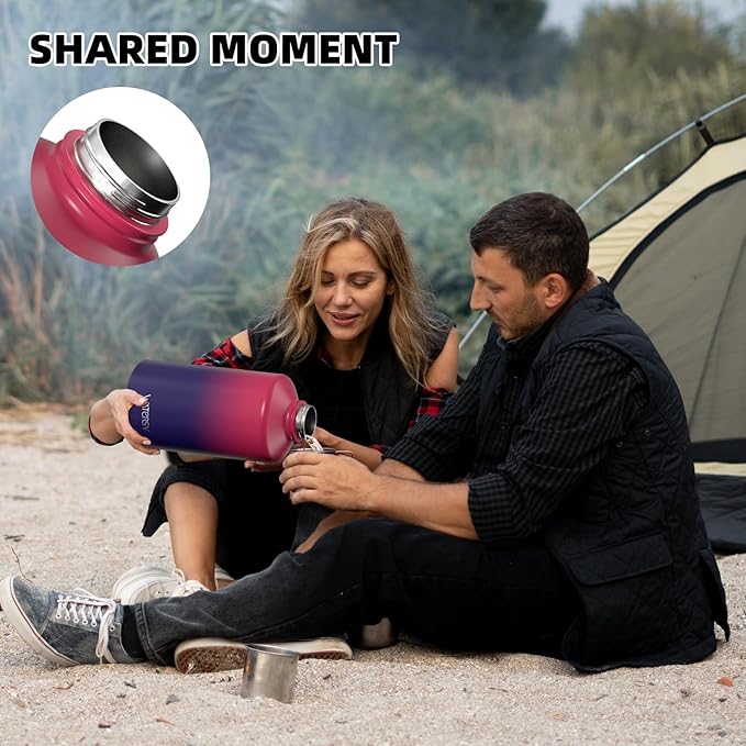 1 Gallon Water Bottle Insulated(Cold for 48 Hrs),BPA Free&Leak Proof,128oz Stainless Steel Water Jug,Large Water Bottle with Straw Spout Lids for Gym,Hiking,Camping&Travel,Red Purple