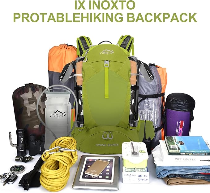 IX INOXTO Hiking Backpack, 26L/40L Waterproof Hiking Daypack with 3L Water Bladder and Rain Cover, Lightweight Travel Camping Backpack for Men Women (Fruit Green)