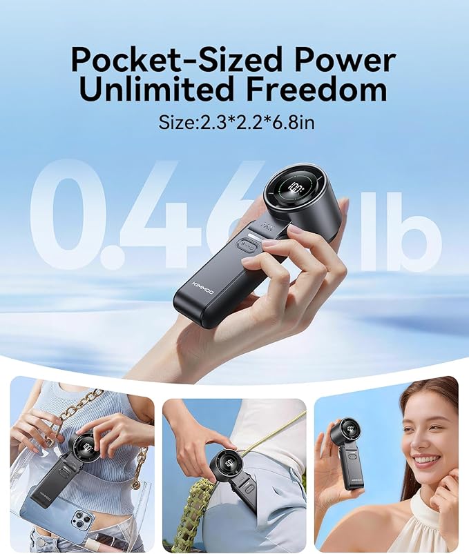 KIMMOO 3-in-1 Portable Handheld Turbo Fan-100 Speeds,Powerful 20000 RPM, 12Hrs Cooling, LED Display, 120° Rotation, USB Rechargeable Mini Hand Held Personal Fan for Travel Makeup Outdoor Indoor, Black