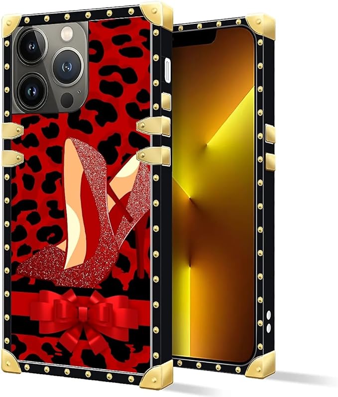 Compatible with iPhone 13 Pro Max Case, Elegant High Heels Luxury Golden Decoration for Girl Women Soft TPU Shockproof Protective Hard PC Back for iPhone 13 Pro Max