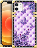 Compatible with iPhone 11 Case, Purple Butterfly Flowers Leaf Luxury Golden Decoration for Girl Women Soft TPU Shockproof Protective Hard PC Back for iPhone 11