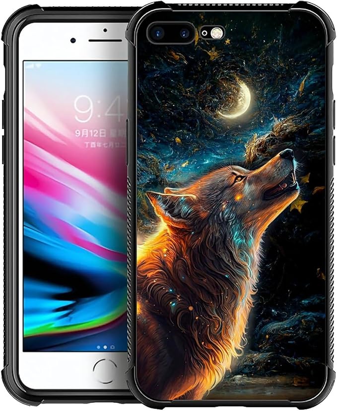 for iPhone 7 Plus/8 Plus Case, Star Cave Hungry Wolf Pattern Graphic Design, Soft Silicone Hard Acrylic Shock Protection