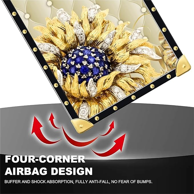 for iPhone 17 Pro Case Luxury Golden Decoration for Girl Women Soft TPU Shockproof Protective Hard PC Back for iPhone 17 Pro Crazy Pattern Sunflower Diamonds Leather