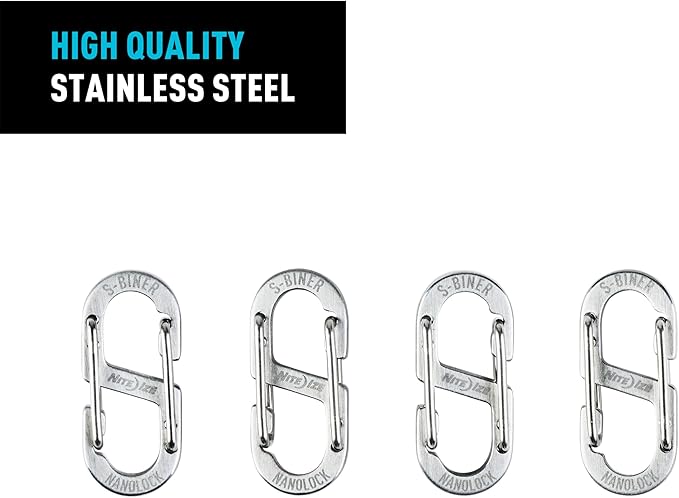 Nite Ize S-Biner NanoLock - Mini Stainless Steel Carabiner for Compact Security - Features Narrow Openings & Dual Spring Gates - Organize & Secure Keys with Ease - 4 Pack