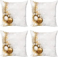 Ambesonne Christmas Throw Pillow Cushion Case Pack of 4, Featured Xmas Baubles with Ribbon Holiday Wish Art Image Illustration, Modern Accent Double-Sided Digital Printing, 20", White and Beige